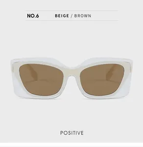 Vue frontale de lunettes de soleil œil de chat beige et marron à monture transparente