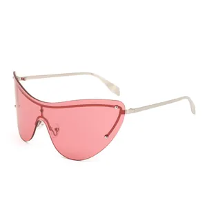 Lunettes de soleil papillon sans monture rose avec branches en métal argenté femme