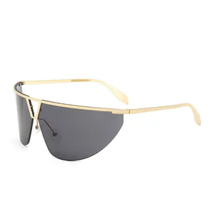 Women Shield Fashion Sunglasses UV400 Protection Metal Frame Oversized Flat Top Square Frame Avant-Garde Hip Hop Eyewear