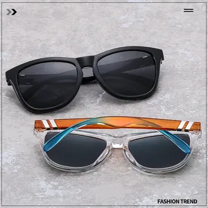 Close-up of black and transparent gradient cycling sunglasses with polarized lenses