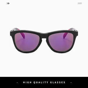Detail of polarized cycling sunglasses with purple gradient lenses and matte black frame