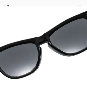 Detailed macro view of high-gloss black polarized sunglasses frame with dark lenses