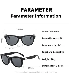 Detailed size specifications for square polarized cycling sunglasses Model W68299