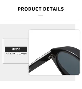 Detalle de la bisagra de metal reforzado en las gafas de sol negras de ojo de gato