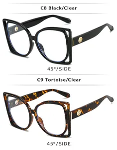 Detail of square oversized hollow sunglasses in black and tortoise frames