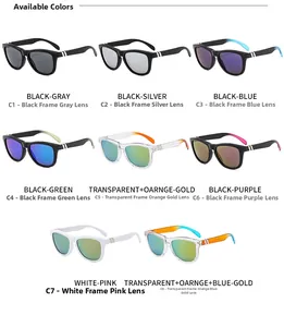 Grid view of polarized sports sunglasses showing various frame colors and tinted lenses