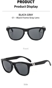 Detail of square polarized cycling sunglasses featuring silver metal temples and grey lenses