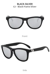Detail of polarized cycling sunglasses with black frame and silver mirrored lenses