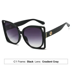 Women Oversized Square Sunglasses UV400 Protection Hollow Design Fashion Retro Butterfly Frame Eyewear For Travel Daily Party