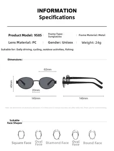 Detailed size specifications and technical parameters for oval retro sunglasses