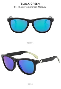 Polarized sports sunglasses featuring black frames with green mirrored lenses and metal accents