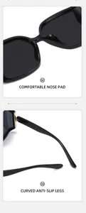 Detail van comfortabele neuspads en gebogen antislip-poten van deze zwarte zonnebril