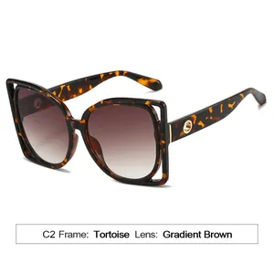 Chic tortoise frame oversized square sunglasses with gradient brown lenses and cutout detail