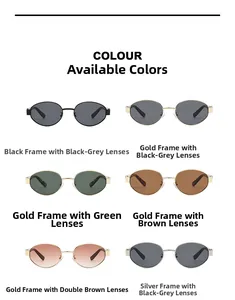 Detailed comparison of vintage oval sunglasses in six metallic frame and lens color options