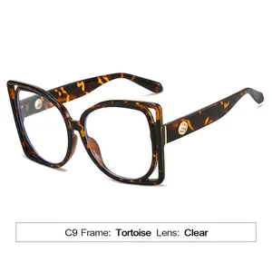 2024 stylish oversized square tortoise sunglasses with gold hollow metal decoration