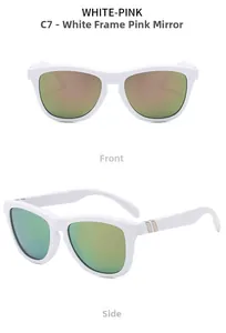 Polarized sports sunglasses featuring white matte frames and pink mirror lenses