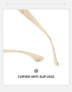 Detail of curved anti-slip gold metal legs on Y2K futuristic punk style sunglasses
