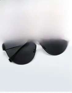 Détail de lunettes de soleil œil de chat noires avec montures évidées et verres foncés