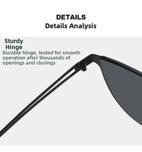 Détail des charnières métalliques durables de lunettes de soleil œil de chat robustes