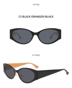Detailed front and 45-degree side views of Y2K punk sunglasses in orange and black