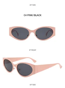 Pink cat-eye Y2K sunglasses showing front and side views with dark lenses