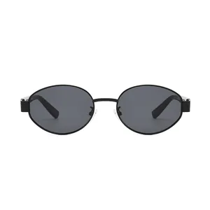 Classic black oval sunglasses with premium metal frames and dark lenses for men and women
