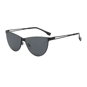 Lunettes de Soleil Oeil de Chat Rétro pour Femmes Monture Métal Ajourée Protection UV400 Verres Dégradés Mode Voyage