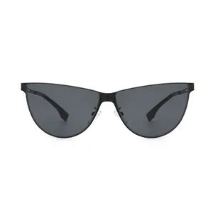 Lunettes de soleil œil-de-chat noir mat avec monture métallique évidée et protection UV