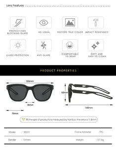Detailed size guide and specifications for retro sports cycling sunglasses with PC frame