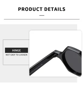 Détail de la charnière et des dimensions sur les lunettes de soleil noires polygones