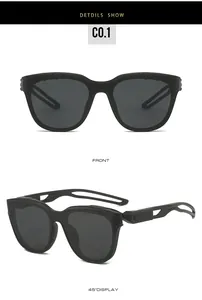 Front and 45-degree side view of black sporty cycling sunglasses with hollowed temples