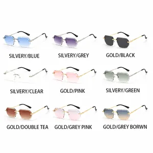 Detail view of octagon rimless sunglasses in nine trendy color combinations
