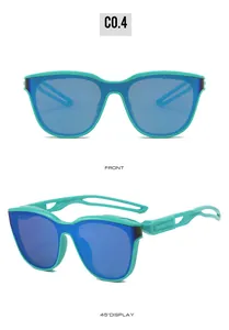 Teal athletic sunglasses with blue mirrored lenses showing front and 45-degree angle views