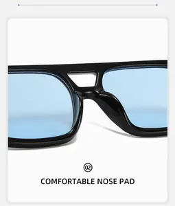 Detail of comfortable integrated nose pad on shiny black square frame sunglasses