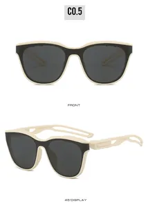 Front and 45-degree angle views of two-tone sports sunglasses with cutout frame temples
