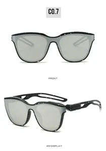 Front and 45-degree views of black splatter frame sports sunglasses with silver mirror lenses
