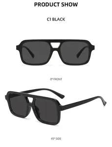 Black double-bridge aviator sunglasses with square frames shown from front and side angles
