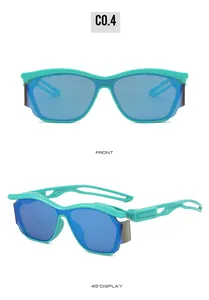 Y2K punk mint green sports sunglasses with blue mirrored lenses and side shields
