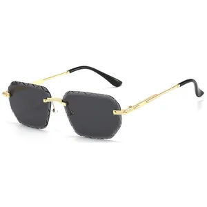 Rimless Polygon Diamond Cut Sunglasses For Women Men Vintage Metal Frame UV380 Gradient Lens Fashion Personalized Eyewear