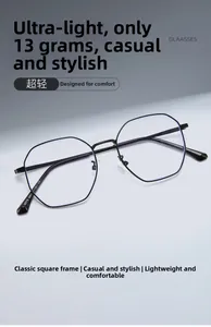 Close-up of lightweight black polygon metal frame glasses weighing only 13 grams