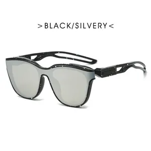 Vintage sporty cycling sunglasses with black star-patterned frame and silver mirrored lens
