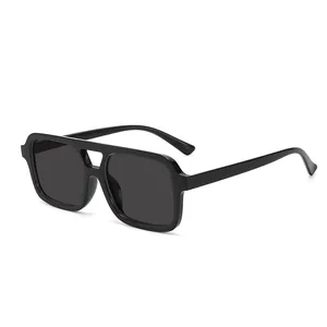 Retro Square Double Bridge Sunglasses For Men Women Fashion Oversized UV400 Protection Shades Trendy PC Frame Eyewear