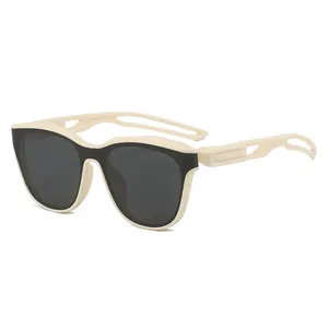 Retro sports cycling sunglasses with cream frame and hollowed temples for outdoor activities