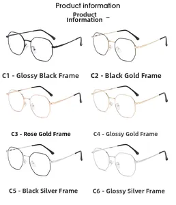 Polygonal metal frames in six colors including bright black, black gold, and silver