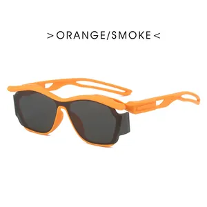 Y2K punk sport sunglasses with orange frame and smoke lenses for unisex street style