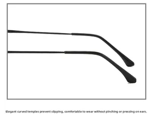 Close-up of curved anti-slip metal temples and ergonomic tips for comfortable wearing