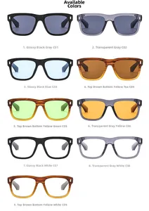Detailed catalog of retro oversized square sunglasses in nine assorted frame colors