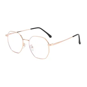 Minimalist polygon rose gold metal frame glasses with comfortable black temple tips