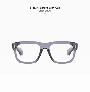 Detail view of transparent grey square frames with C08 clear lenses and anti-slip temples