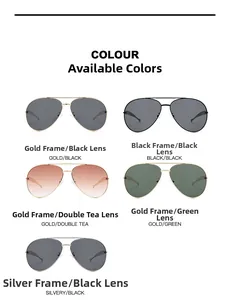 Vertical display showing five stylish aviator sunglasses with different metal frame colors